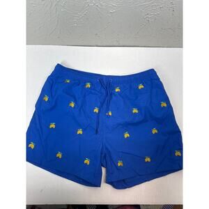 Warren Webber Beachwear Blue Lemon Print Mens Swim Trunks Size XL